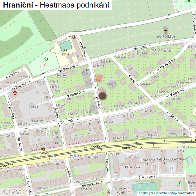Mapa Hraniční - Firmy v ulici.