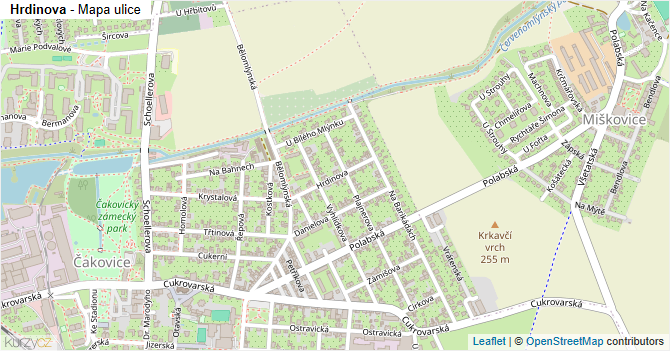 Hrdinova - mapa ulice