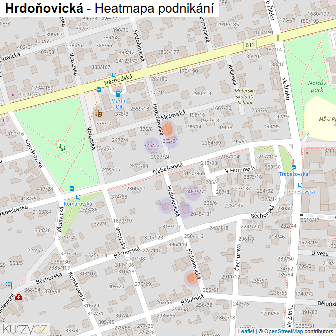 Mapa Hrdoňovická - Firmy v ulici.