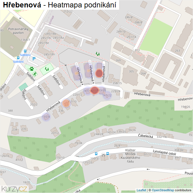 Mapa Hřebenová - Firmy v ulici.