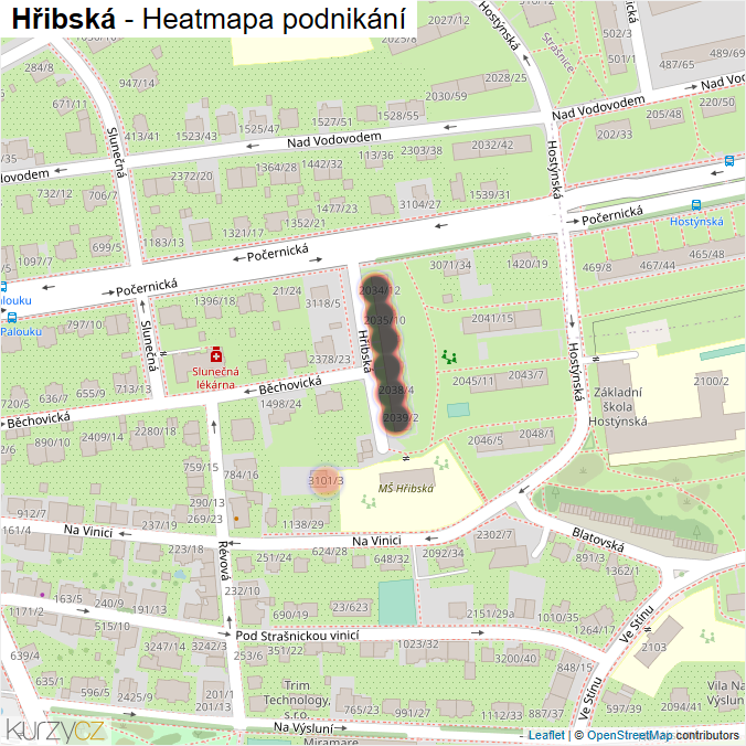Mapa Hřibská - Firmy v ulici.
