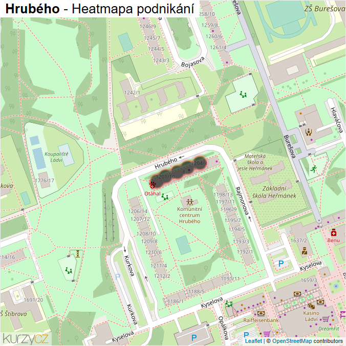 Mapa Hrubého - Firmy v ulici.