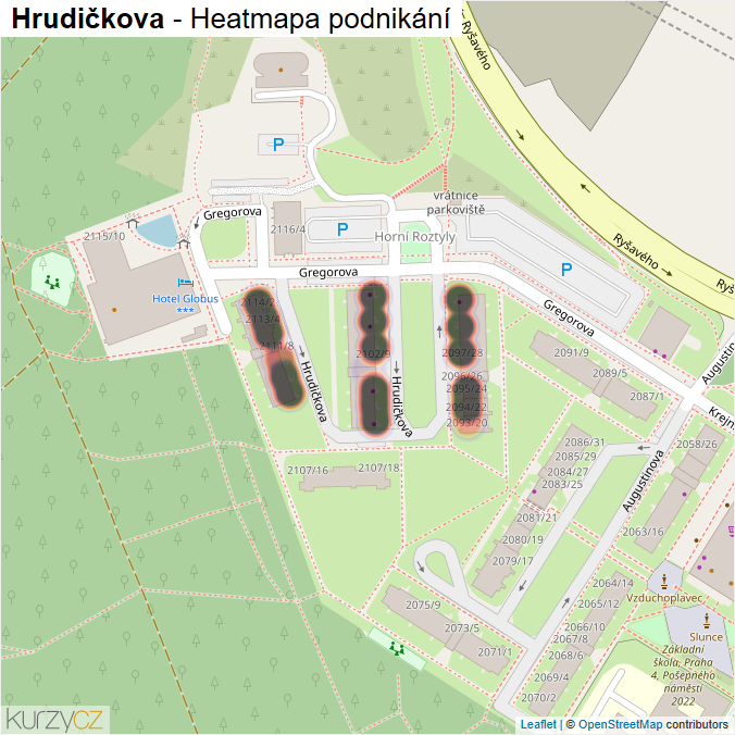 Mapa Hrudičkova - Firmy v ulici.