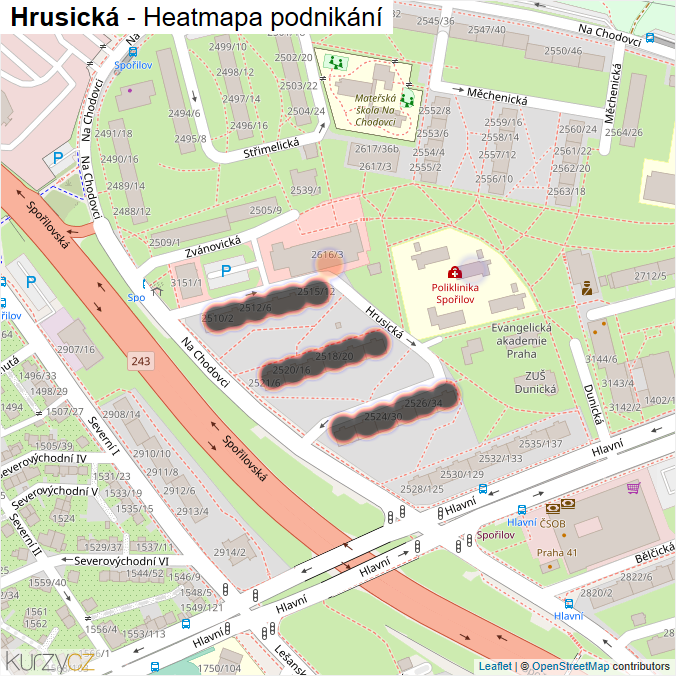 Mapa Hrusická - Firmy v ulici.