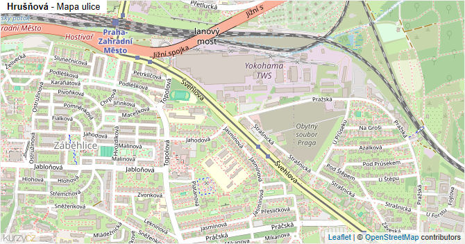 Hrušňová - mapa ulice