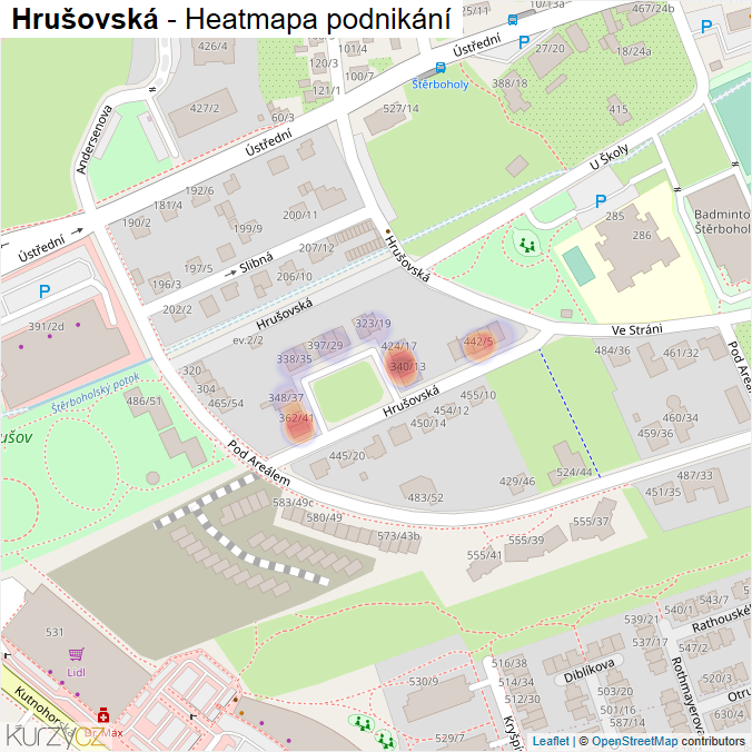 Mapa Hrušovská - Firmy v ulici.