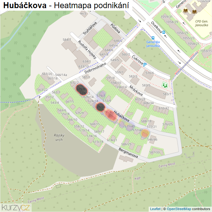 Mapa Hubáčkova - Firmy v ulici.