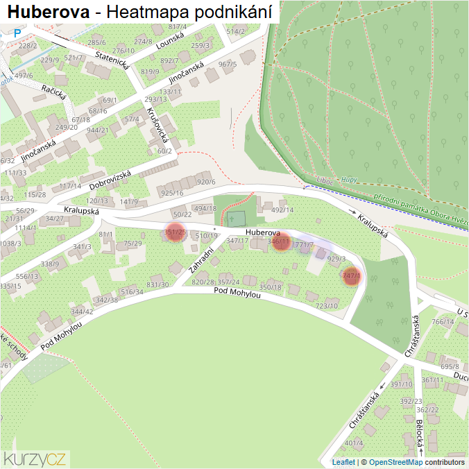 Mapa Huberova - Firmy v ulici.