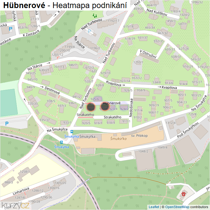 Mapa Hübnerové - Firmy v ulici.