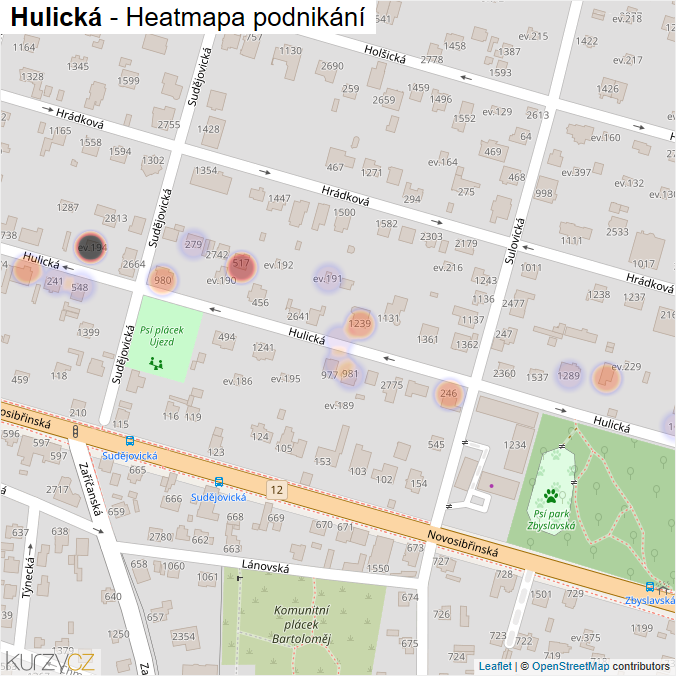 Mapa Hulická - Firmy v ulici.