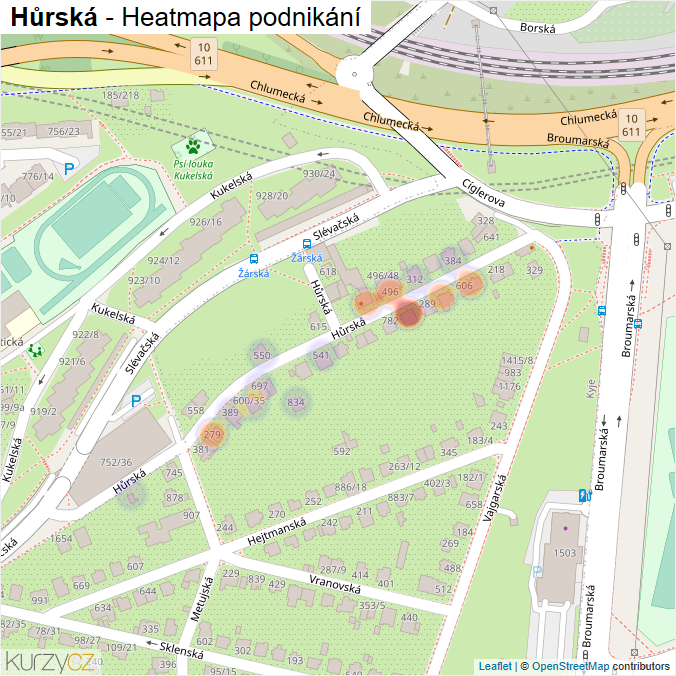 Mapa Hůrská - Firmy v ulici.