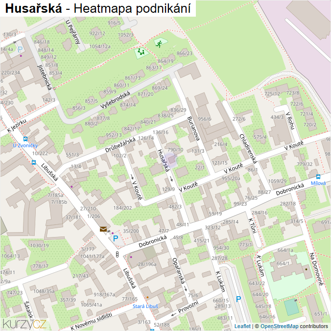Mapa Husařská - Firmy v ulici.