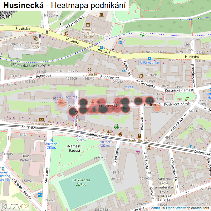 Mapa Husinecká - Firmy v ulici.
