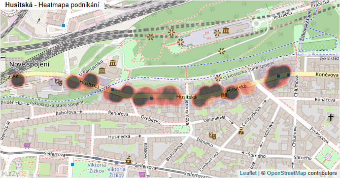 Husitská - mapa podnikání