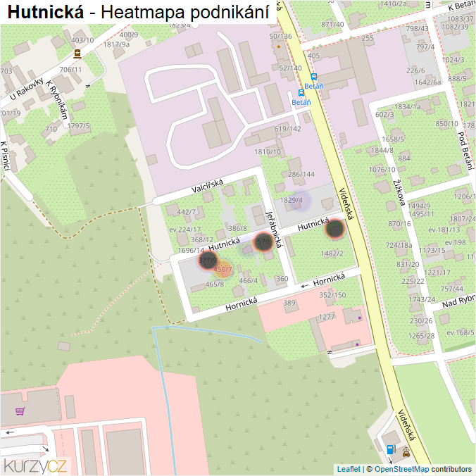 Mapa Hutnická - Firmy v ulici.