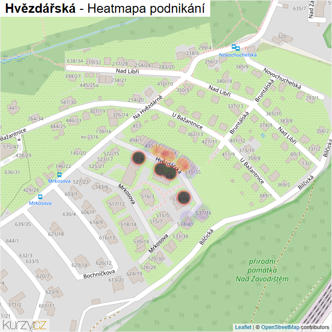 Mapa Hvězdářská - Firmy v ulici.