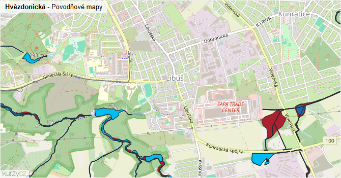 Hvězdonická - záplavové mapy stoleté vody