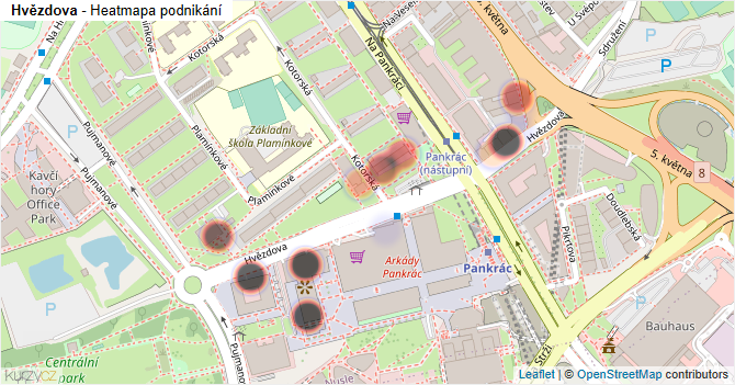 Hvězdova - mapa podnikání