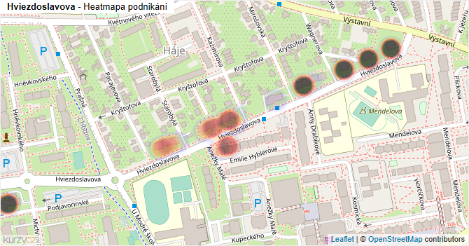 Hviezdoslavova - mapa podnikání