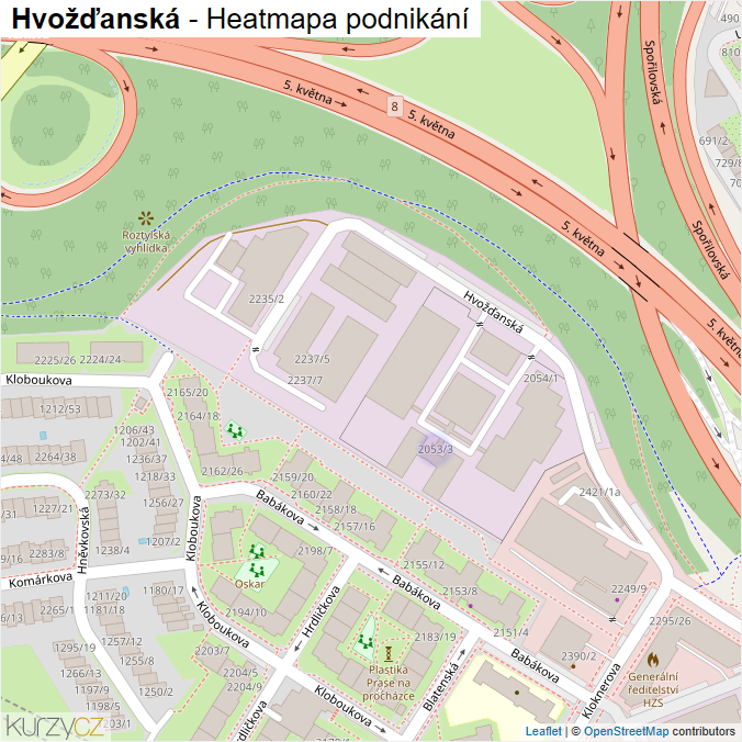 Mapa Hvožďanská - Firmy v ulici.
