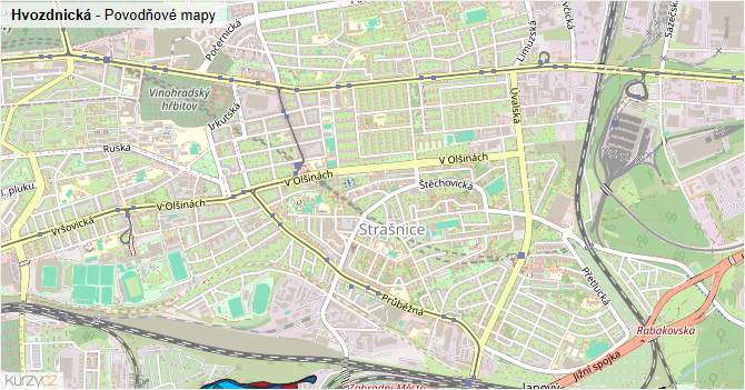 Hvozdnická - záplavové mapy stoleté vody