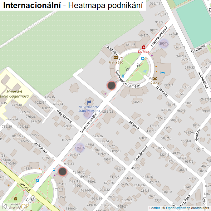 Mapa Internacionální - Firmy v ulici.