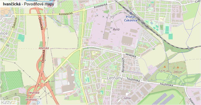 Ivančická - záplavové mapy stoleté vody