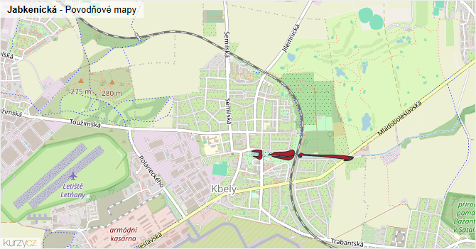 Jabkenická - záplavové mapy stoleté vody