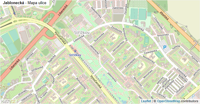 Jablonecká - mapa ulice