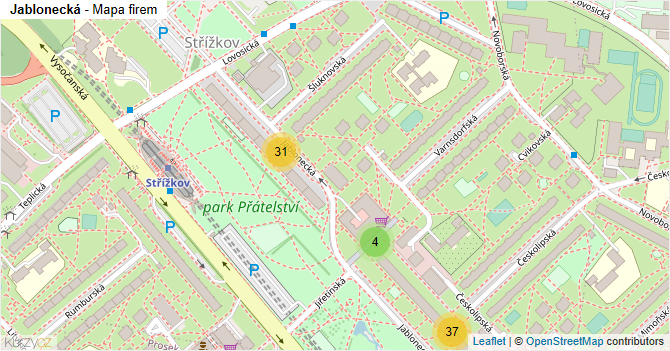 Jablonecká - mapa firem