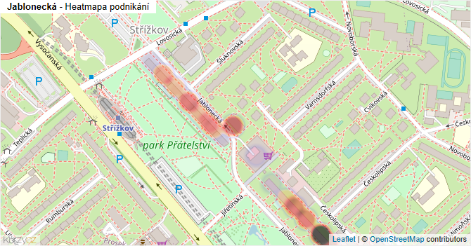 Jablonecká - mapa podnikání
