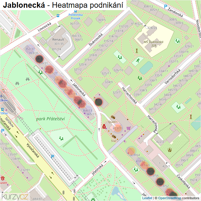 Mapa Jablonecká - Firmy v ulici.