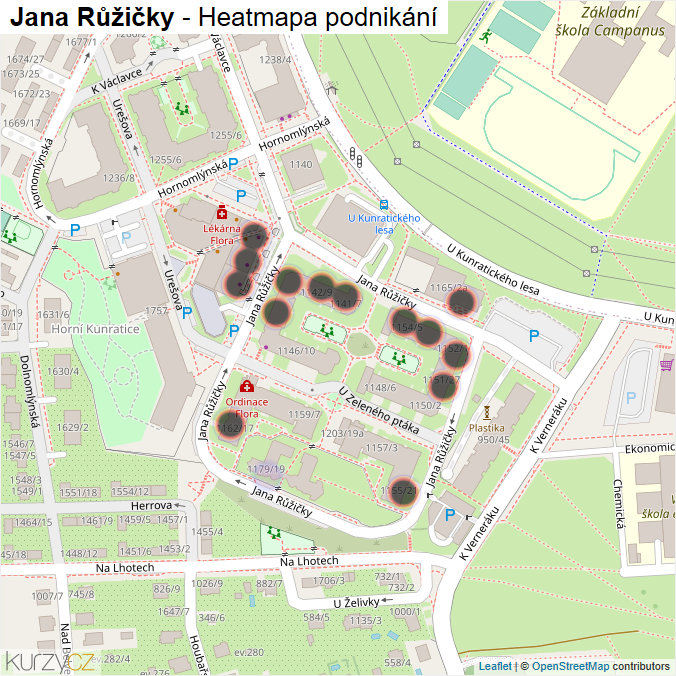 Mapa Jana Růžičky - Firmy v ulici.