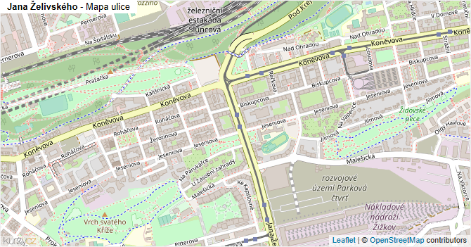Jana Želivského - mapa ulice