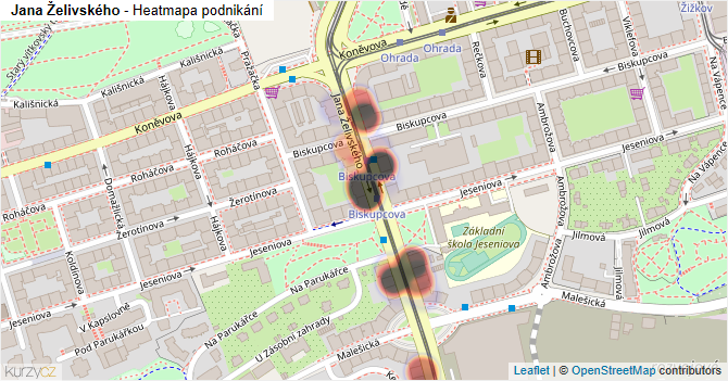 Jana Želivského - mapa podnikání