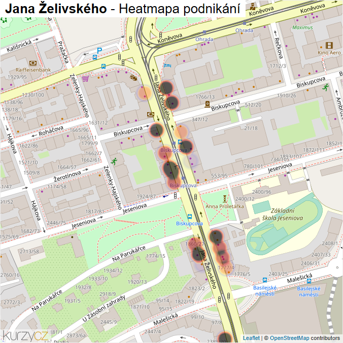 Mapa Jana Želivského - Firmy v ulici.