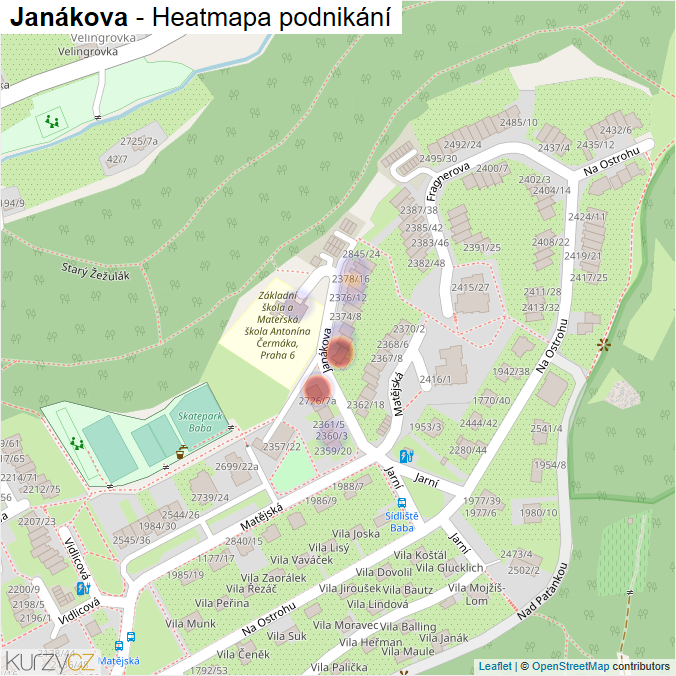 Mapa Janákova - Firmy v ulici.