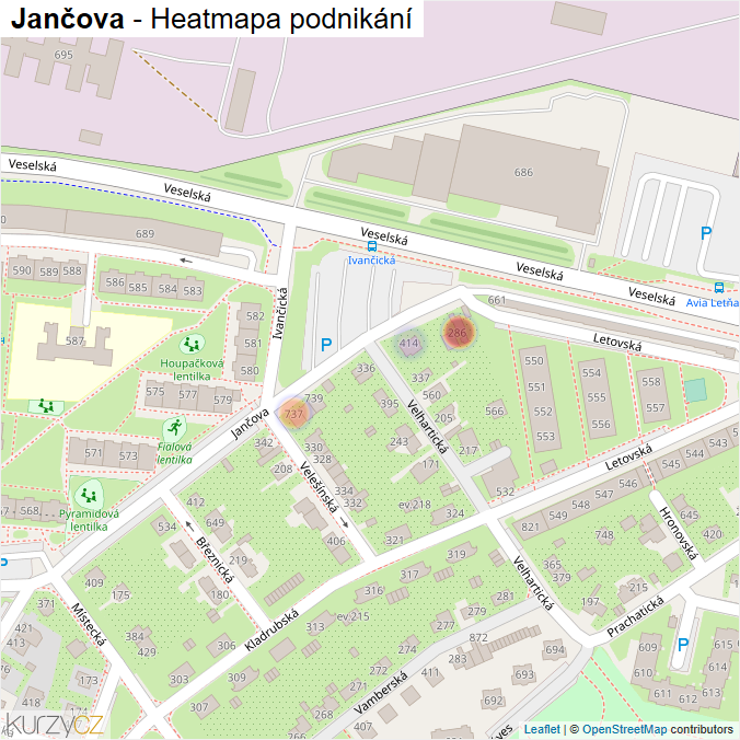 Mapa Jančova - Firmy v ulici.