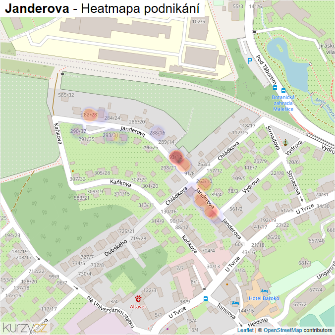 Mapa Janderova - Firmy v ulici.