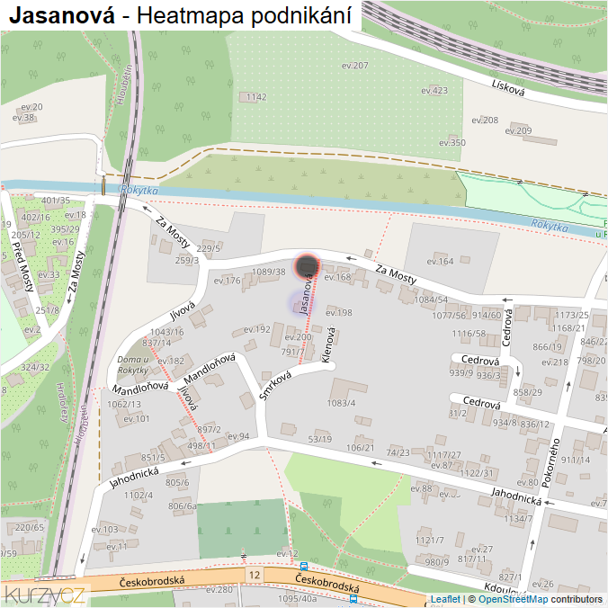 Mapa Jasanová - Firmy v ulici.