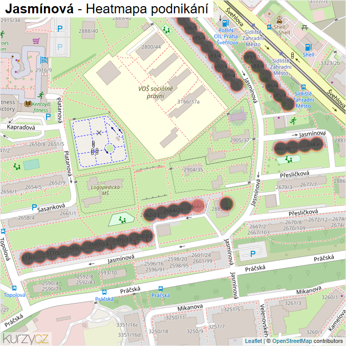 Mapa Jasmínová - Firmy v ulici.