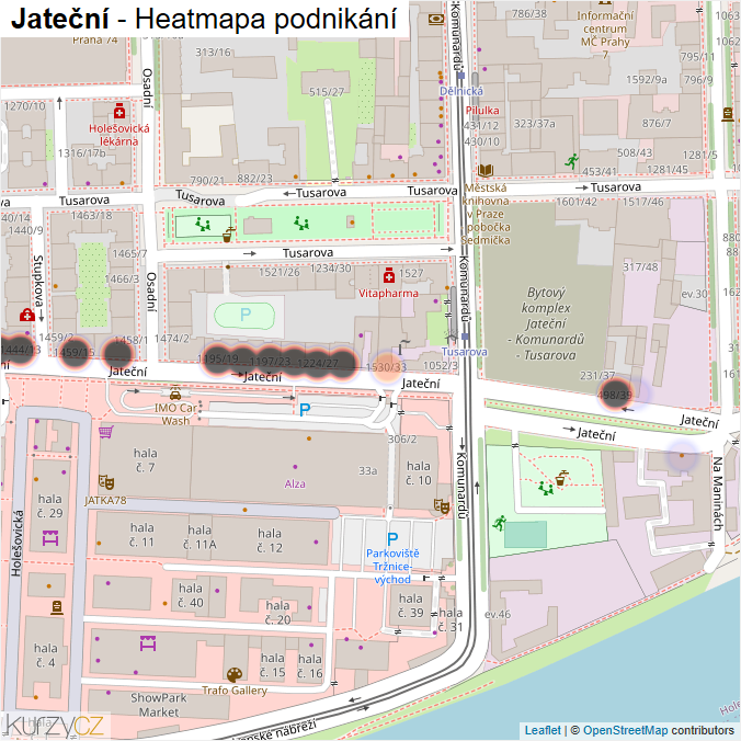 Mapa Jateční - Firmy v ulici.