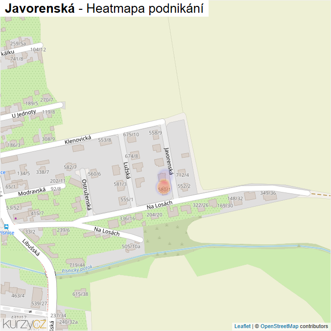 Mapa Javorenská - Firmy v ulici.