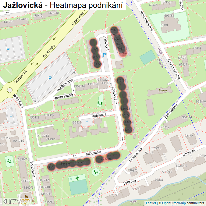 Mapa Jažlovická - Firmy v ulici.