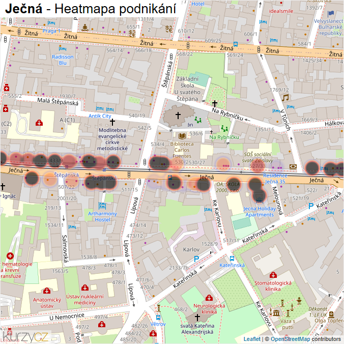 Mapa Ječná - Firmy v ulici.