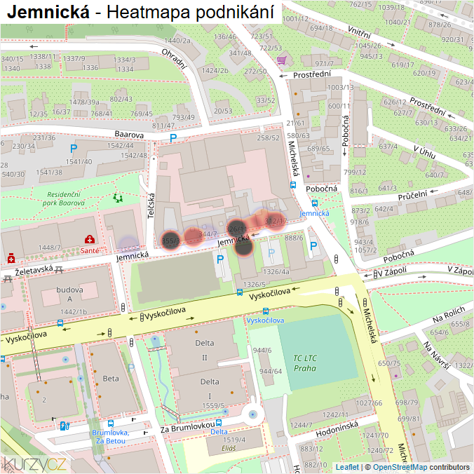 Mapa Jemnická - Firmy v ulici.