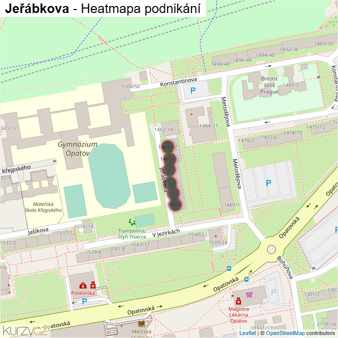 Mapa Jeřábkova - Firmy v ulici.