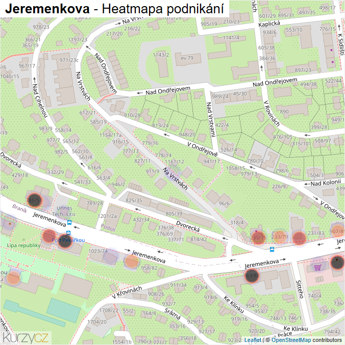 Mapa Jeremenkova - Firmy v ulici.