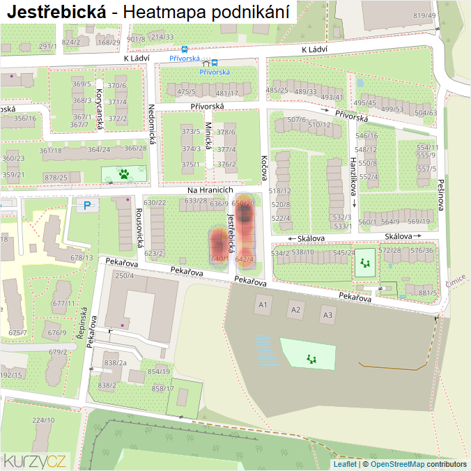 Mapa Jestřebická - Firmy v ulici.