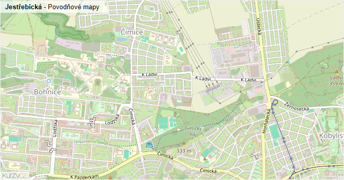 Jestřebická - záplavové mapy stoleté vody